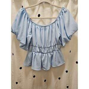 Baby blue Altar'd State off shoulder chiffon ruffle top large